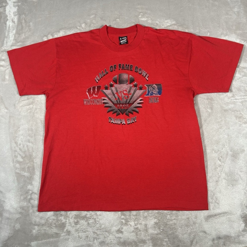 Vintage 95' Duke vs Wisconsin Hall of Fame Bowl Shirt XL Single Stitch Made USA